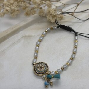 Pulsera Ojo Turco Con Perlas Ajustable