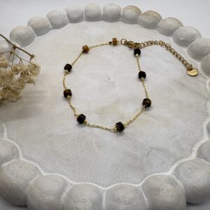 Pulsera Dorada con Piedras Marrones