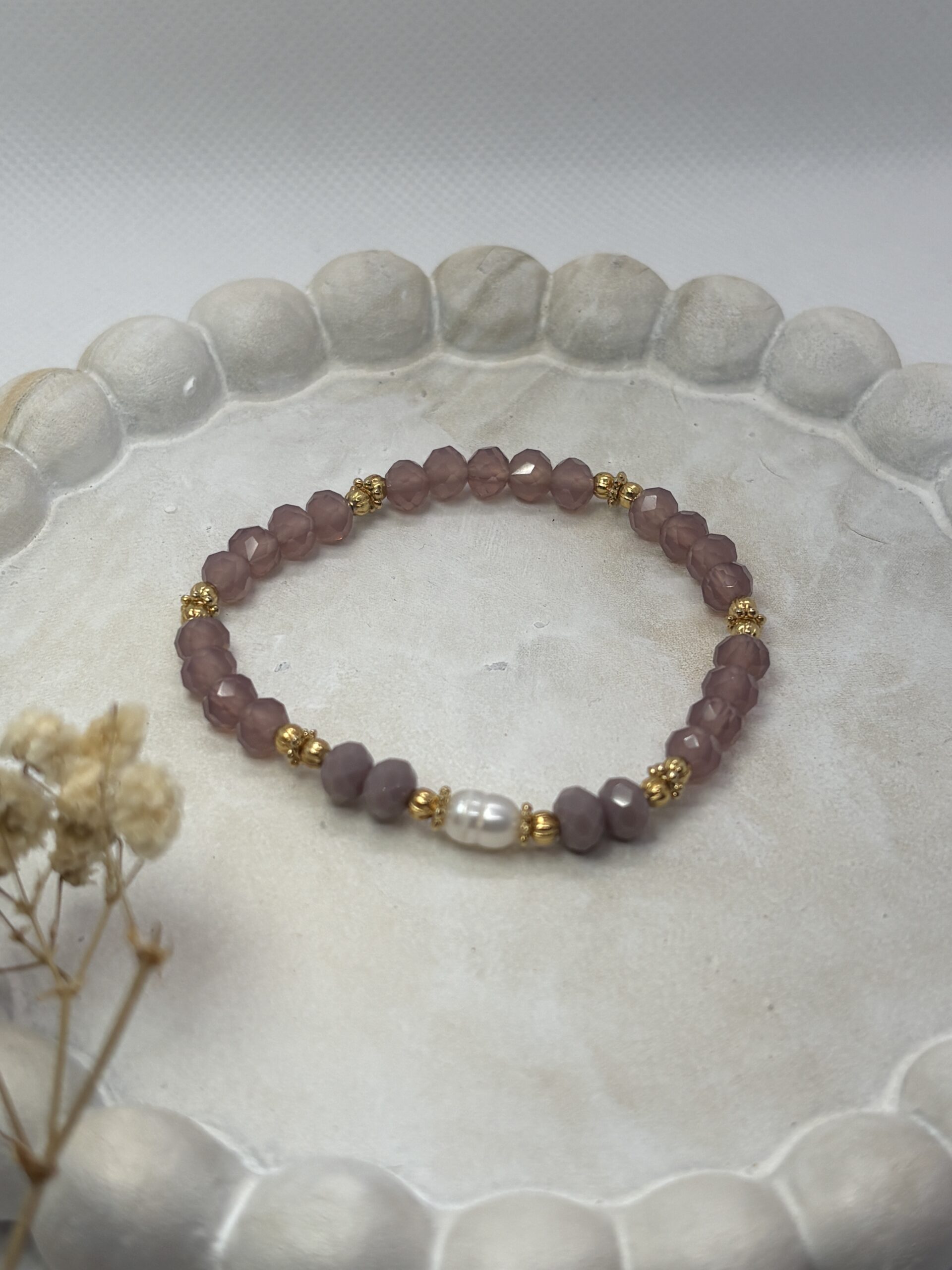 Pulsera Piedras Azules y Perlas Elastica