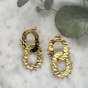 Pendientes Largos Dos Ovalos Dorados