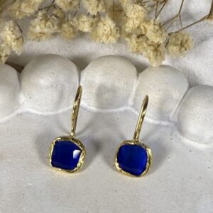 Pendientes Pequeños Cuadrados con Cristal Azul Electrico
