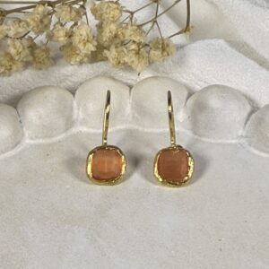 Pendientes Pequeños Cuadrados con Cristal Naranjas