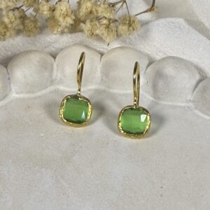 Pendientes Pequeños Cuadrados con Cristal Verdes