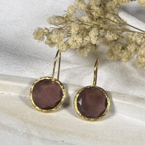 Pendientes Redondos con Piedra Rosa Palo