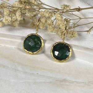Pendientes Redondos con Piedra Azul Oscuro