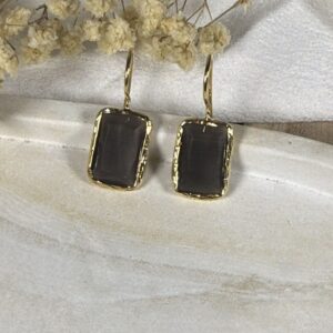 Pendientes Rectangulares con Piedra Gris