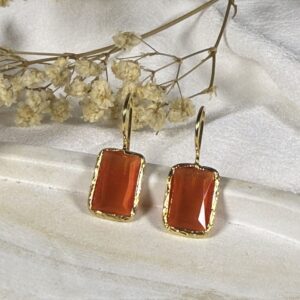 Pendientes Rectangulares con Piedra Naranja