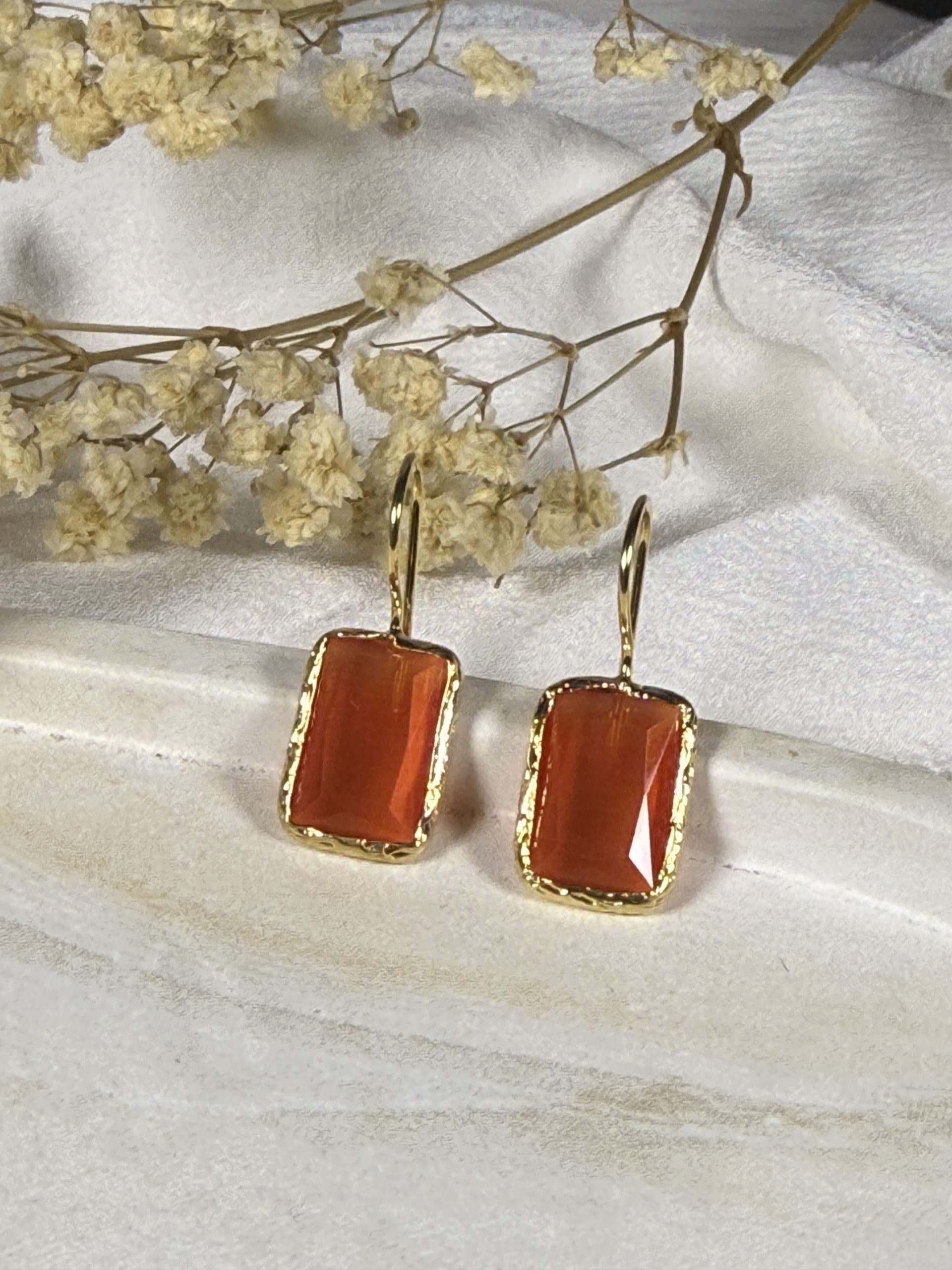 Pendientes Rectangulares con Piedra Naranja