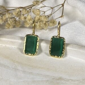 Pendientes Rectangulares con Piedra Verde