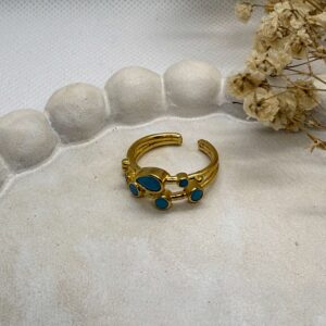 Anillo Brillantes Azul Turquesa Ajustable - Pruebas