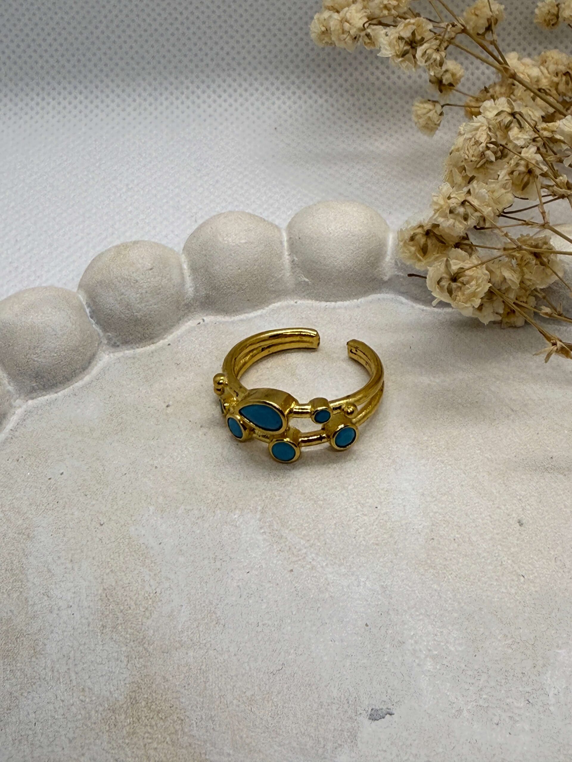 Anillo Brillantes Azul Turquesa Ajustable - Pruebas